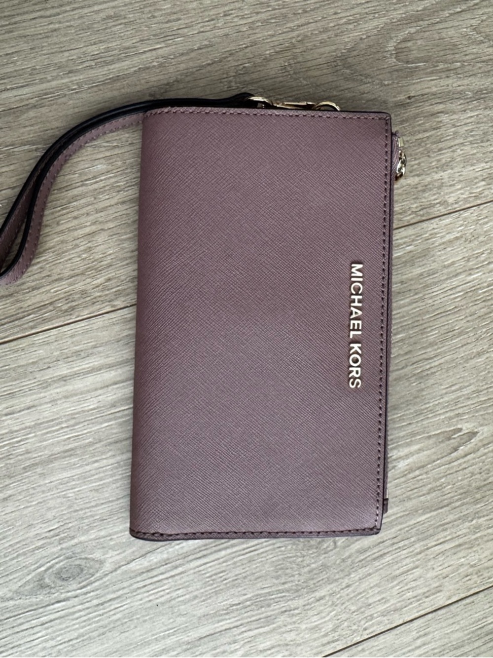 Michael Kors Saffiano Leather Wristlet in Dusty Plum